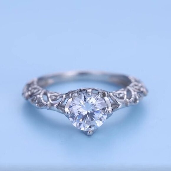 NEW Engagement Ring SZ. 7 S925 Sterling Silver Filigree Romantic Feminine - Picture 10 of 12